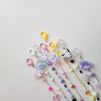 Блестящий Sanrio My Melody Cinnamon Roll Kuromi Pom Pom Purin Kitty Pochaco Penguin Акриловая маска с инициалами для ожерелья и шнура