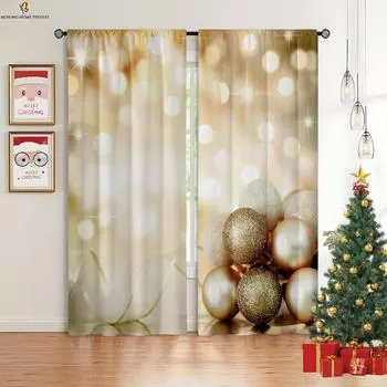 Блестящий шар, красная машина, рождественская елка, мультяшный принт, карниз для штор, карманная занавеска для спальни, столовой, праздничная декоративная занавеска 2 шт. W50xH130(CM)x2PCS&Grommet Top