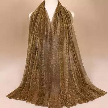 Блестящий шарф женский мусульманский мерцающий хиджаб гофрированный блестящий платок исламский платок коричневый