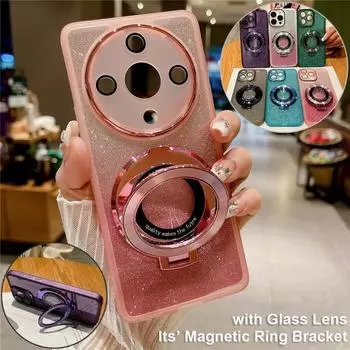 Блестящий силиконовый чехол с магнитным держателем для OPPO A57 A58 A78 A93 A96 A97 A72 A35 A55 A56 A17 A9 Realme C65 C67 C53 C35 C33 C31 11 12 Reno 10 11 12 Pro OPPO A15/A15S/A35 2021 чёрный