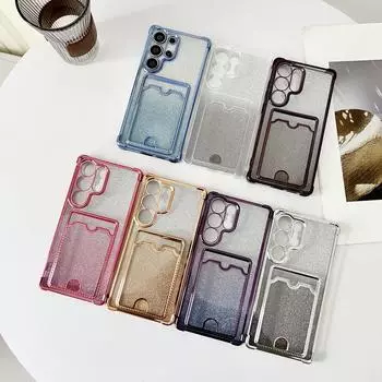 Блестящий силиконовый чехол с отделением для карт для Smausng S25 Edge S24 FE S23 Ultra A56 A36 A16 A15 A55 A35 однотонная рамка прозрачный противоударный чехол для телефона Samsung S25 прозрачный