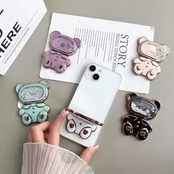 Блестящий зыбучий песок милый держатель для телефона со звездами медведь с зеркалом мультяшный медведь подставка для телефона для iPhone Android для Samsung Xiaomi чёрный