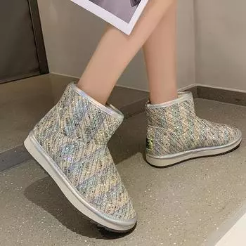 Bling Ankle Boots Women Winter Shoes 2024 New Fashion Non-slip Warm Plush Woman Snow Boots Slip on Casual Shoes Dropshipping 36 разноцветный