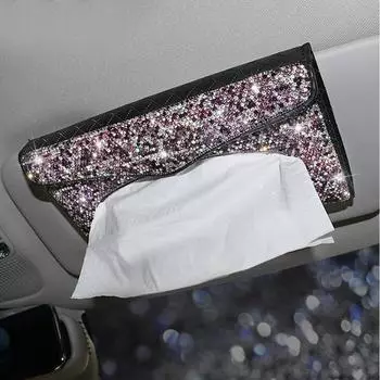 Bling Bling автомобильный солнцезащитный козырек, держатель для салфеток, коробка с кристаллами, чехол для полотенец, кронштейн, украшение интерьера серебряный
