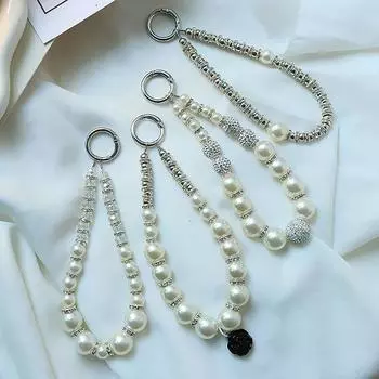 Bling Bling Peal Rhinestone Phone Lanyard Bright Diamond Crystal Anti-lost Rope New Fashion Women Bag Pendant Keychain