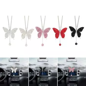 Bling Butterfly Diamond Автомобильные аксессуары для женщин Кристалл Автомобильное зеркало заднего вида Подвески Украшение автомобиля Подарок на день Святого Валентина белый
