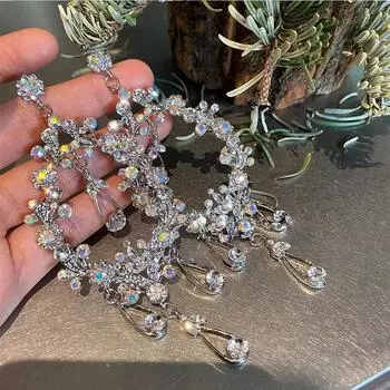 Bling Fashion Hollow Drop Silver Needle Earrings Temperament Tassel Long Personality Irregular Earrings Accessories for Women A