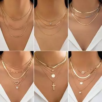 BLINGBAY Женская подвеска Новая цепочка из змеиной кости контрастного цвета Ins Ожерелье Женское многослойное бриллиантовое сердце с воротником для девочек Ювелирные изделия для вечеринок Подарки