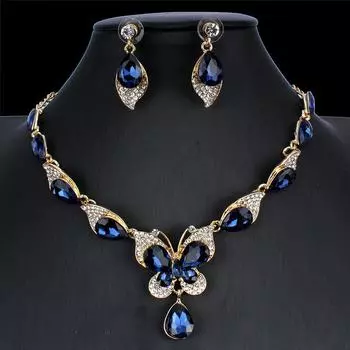 BLINGBAY женская подвеска, новое ожерелье-бабочка, серьги, комплект из двух предметов, модные аксессуары, легкие роскошные украшения для вечеринок для девочек, подарки красный