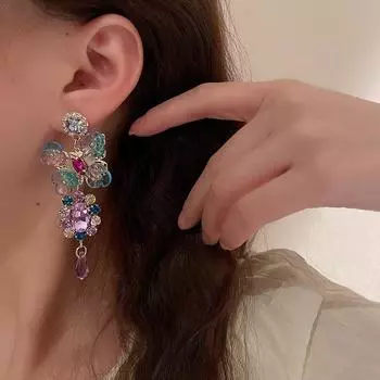 BLINGBAY женские серьги асимметричные бриллиантовые круглые серьги с кристаллами и цветами дворцовый стиль красочные серьги в стиле ретро современные ювелирные изделия подарки