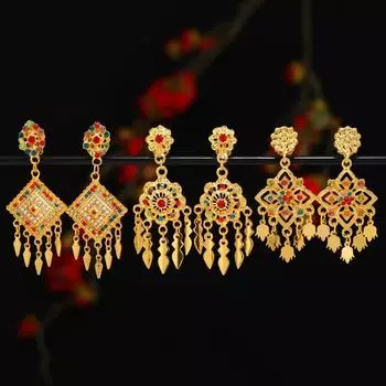 BLINGBAY женские серьги-подвески в тайском этническом стиле, серьги-гвоздики в стиле ретро, дворцовые серьги с кисточками, ювелирные изделия, подарок