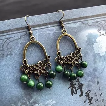 BLINGBAY женские серьги в старинном стиле, ручная работа, ретро темпераментные нефритовые серьги, женские Мори, этнический стиль, цветочная кисточка, универсальные классические серьги