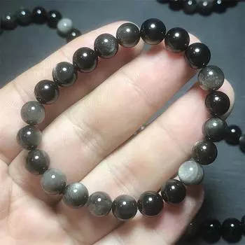 BLINGBAY женский браслет из бисера, натуральный мексиканский браслет из обсидиана, черный ювелирный браслет с кристаллами, современный ювелирный подарок 7.8mm-8.2mm чёрный