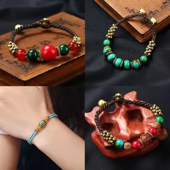 BLINGBAY Женский браслет из бисера Ретро браслет в непальском стиле Нефритовый агат Браслет-колокольчик ручной работы Женственные и универсальные украшения в этническом стиле