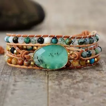 BLINGBAY женский браслет Популярные аксессуары Браслет из натурального камня Агат Браслет в богемном стиле Аксессуары ручной работы Современные ювелирные изделия Подарок зелёный