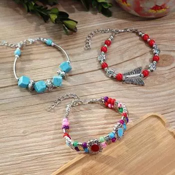 BLINGBAY женский браслет ручной работы в этническом стиле, женский универсальный браслет в стиле ретро с цветными камнями, Непал, аксессуары для отпуска, подарок