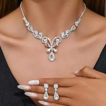 BLINGBAY женский комплект ювелирных изделий, милые романтические модные свадебные аксессуары, серьги, ожерелье, комплект для девочек, современные ювелирные изделия, подарок, хрустальная бабочка