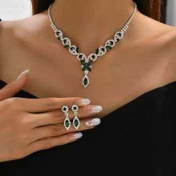 BLINGBAY женский комплект ювелирных изделий, милые романтические модные свадебные аксессуары, серьги, ожерелье, комплект, хрустальная бабочка для девочек, современные ювелирные изделия, подарок