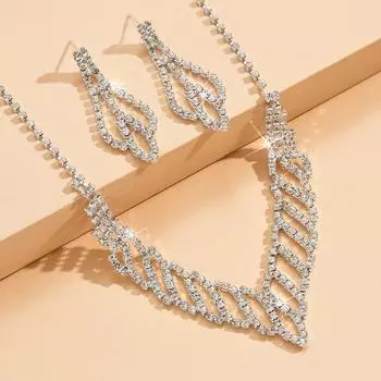 BLINGBAY женский комплект ювелирных изделий, милые романтические свадебные аксессуары, очаровательные стразы, элегантное ожерелье, серьги, комплект женских современных ювелирных изделий, подарок