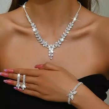 BLINGBAY женский комплект ювелирных изделий, милые романтические свадебные аксессуары, модные стразы, элегантное ожерелье, серьги, браслет, комплект женских современных ювелирных изделий, подарок