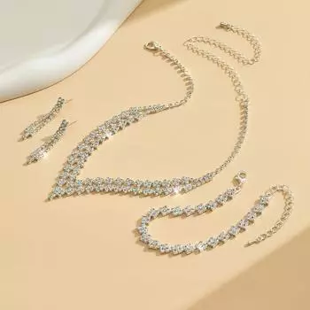 BLINGBAY женский комплект ювелирных изделий, милые романтические свадебные аксессуары, стразы, повседневный браслет, ожерелье, серьги, комплект женских современных ювелирных изделий, подарок