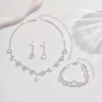 BLINGBAY женский комплект ювелирных изделий, милые романтические свадебные аксессуары, стразы, элегантный браслет, ожерелье, серьги, комплект женских современных ювелирных изделий, подарок