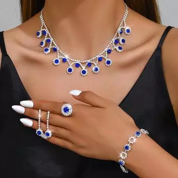 BLINGBAY женский комплект ювелирных изделий, милый романтический синий модный свадебный аксессуар, милые романтические серьги, ожерелье, браслет, комплект современных ювелирных изделий для девочек, подарок