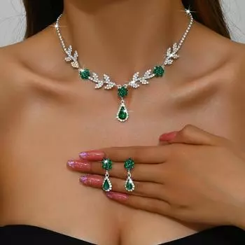 BLINGBAY женский комплект ювелирных изделий, милый романтический свадебный модный аксессуар, повседневный комплект со стразами, элегантное ожерелье, серьги, женский комплект ювелирных украшений с цветами, подарок