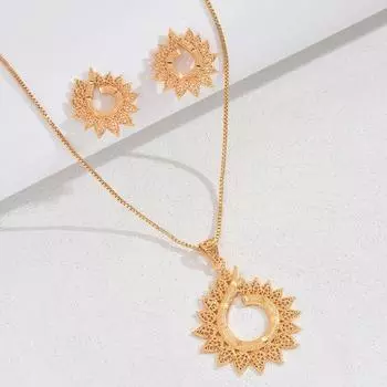 BLINGBAY женский комплект ювелирных изделий, милый романтический модный ретро-свадебный гиперболический аксессуар, серьги с цветком солнца, ожерелье, комплект для девочек, современные ювелирные изделия, подарок