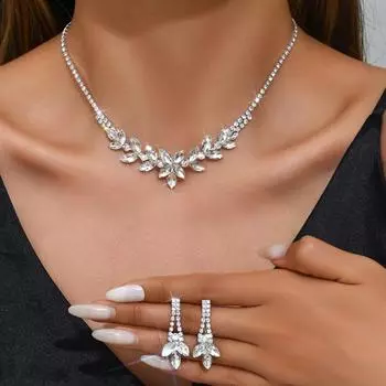 BLINGBAY женский комплект ювелирных изделий с милыми стразами, романтические модные свадебные аксессуары, серьги с цветком, ожерелье, комплект, современные ювелирные изделия для девочек, подарок