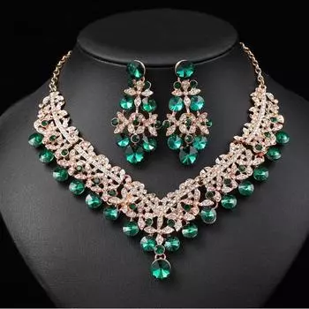 BLINGBAY Женский комплект ювелирных изделий Свадебное ожерелье Серьги Элегантная леди Великолепное Очаровательное свадебное платье Аксессуары Ювелирные изделия из драгоценных камней зелёный