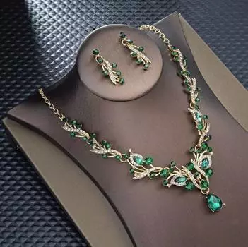 BLINGBAY женский новый свадебный комплект, ожерелье, серьги, двухсекционное изумрудное ожерелье, модное винтажное вечернее платье, аксессуары для девочек, вечерние ювелирные изделия, подарки