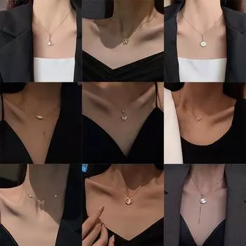 BLINGBAY женское ожерелье с подвеской из титановой стали, цепочка для свитера, корейский универсальный кулон, орнамент, ювелирное изделие, подарок
