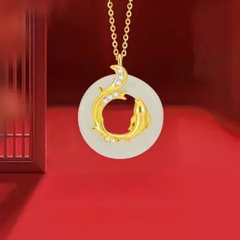 BLINGBAY женское ожерелье с подвеской, ожерелье с изображением кои, аксессуары, кулон из нефрита Hetian, цепочка для свитера, ниша, изысканные украшения для девочек, подарок на день рождения