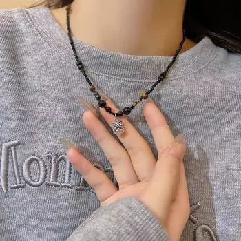 BLINGBAY женское ожерелье с подвеской в китайском стиле в форме льва, ожерелье из бисера, свет в стиле ретро, роскошная цепочка для свитера, аксессуары в этническом стиле, современный подарок