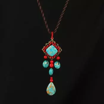 BLINGBAY женское ожерелье с подвеской в этническом стиле, ожерелье с бирюзовой кисточкой, женское винтажное ожерелье с длинной кисточкой, свитер, цепочка, ювелирное изделие, подарок