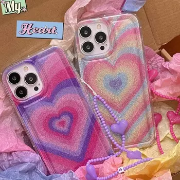 Blingbling Shiny Love Heart Ins Браслет Мультяшный лазерный противоударный чехол для телефона Iphone 14 11 12 13 Pro Max Мягкий силиконовый чехол For iphone 12pro