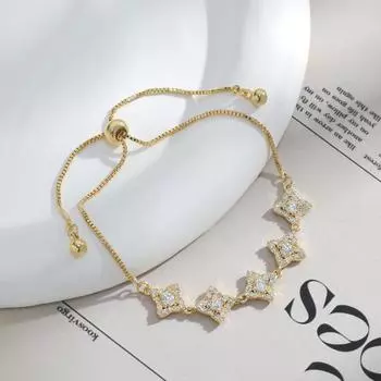 BLINGBY женские элегантные легкие роскошные ювелирные изделия с цирконом, высококачественные регулируемые браслеты с четырьмя лепестками и цветком, ювелирные изделия для девочек, подарок