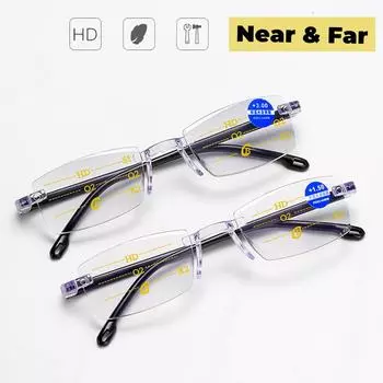 Ближние и дальние очки для чтения с защитой от синих лучей, мужские бифокальные очки для пресбиопии, женские винтажные очки без оправы, диоптрии от 0 +1,0 до +4,0 3
