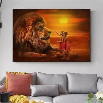 Близнецы со львами, африканские художественные холсты, картины на стене, художественные постеры и принты, африканские пейзажные художественные фотографии, домашний декор стен 21x30cm No Frame