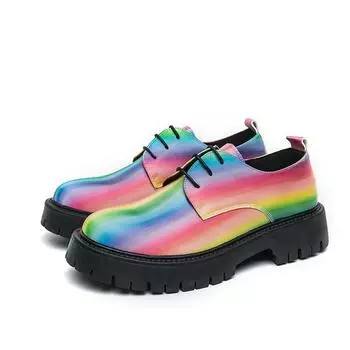 Блочная лакированная кожа Британский стиль Корейская версия социальной ночной клуб мода увеличение индивидуальности повседневные модные мужские золотые кожаные туфли радуга 38