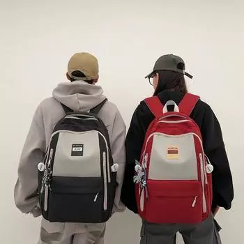 Блочный цветной школьный рюкзак для младших и старших классов средней школы, прочный рюкзак большой емкости, защита позвоночника, студенческий рюкзак чёрный