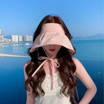 Блогер Xiaohongshu, работающий на открытом воздухе, рекомендует корейскую свежую клетчатую шляпу-цилиндр, замедляющую старение, женскую летнюю дышащую шляпу с защитой от ультрафиолета M56-58cm королевский синий