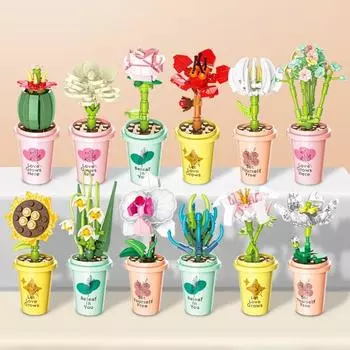 Блок Цветок Мини-Мясное Украшение Симпатичный Подарочный Головоломка Сборка Игрушки Without a box