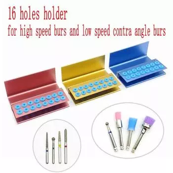 Блок держателя автоклава для дезинфекции стоматологических боров с 16 отверстиями для высокоскоростных боров диаметром 1,6 мм и низкоскоростных боров диаметром 2,35 мм с противоположным углом золотой