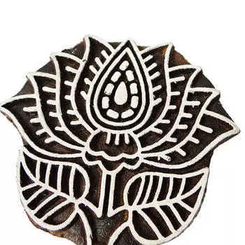 Блок печати дизайна лотоса на ткани одежды деревянном ремесле этническом текстиле 1 x 2.3 x 2.6 Inches