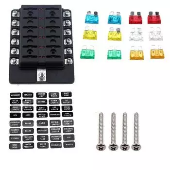 Блок предохранителей на 12 гнёзд для автомобиля, грузовика, стандартный, ATO/ATC, держатель для ножевых предохранителей, светодиодный индикатор
