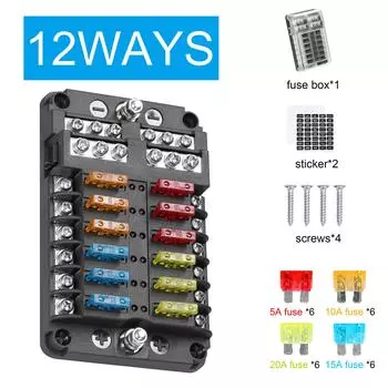 Блок предохранителей с положительным и отрицательным анодом, прозрачная крышка, держатель предохранителей со светодиодным индикатором 6 Ways разноцветный