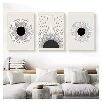 Блок-принт, нейтральные цвета, стильный постер, холст, картина, настенная картина для гостиной, домашний декор, иллюстрация солнца, современный стиль середины века 21cm30cm NoFrame