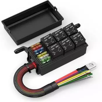Блок реле 12В 40А 5-контактный 6-позиционный предварительно подключенный блок реле и предохранителей для автомобиля, морского судна, лодки